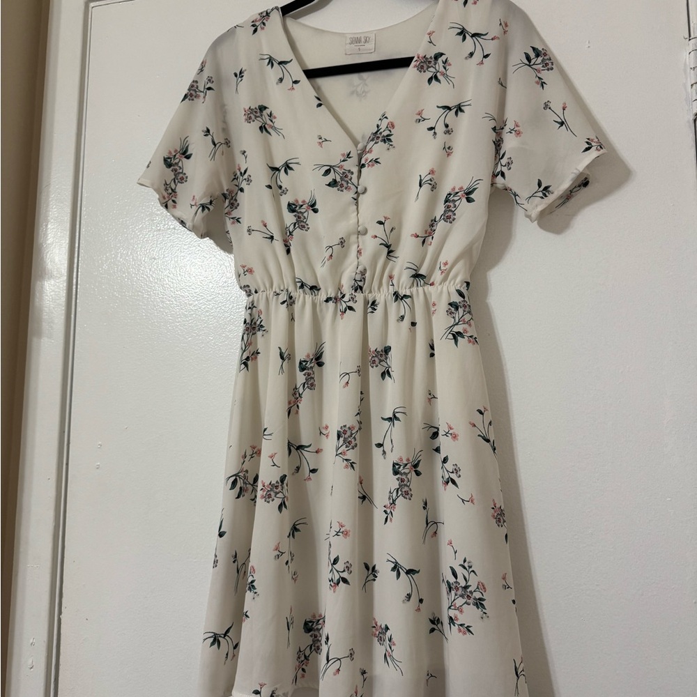 Sienna Sky Cream Mini Sundress V-Neck Short Sleeve